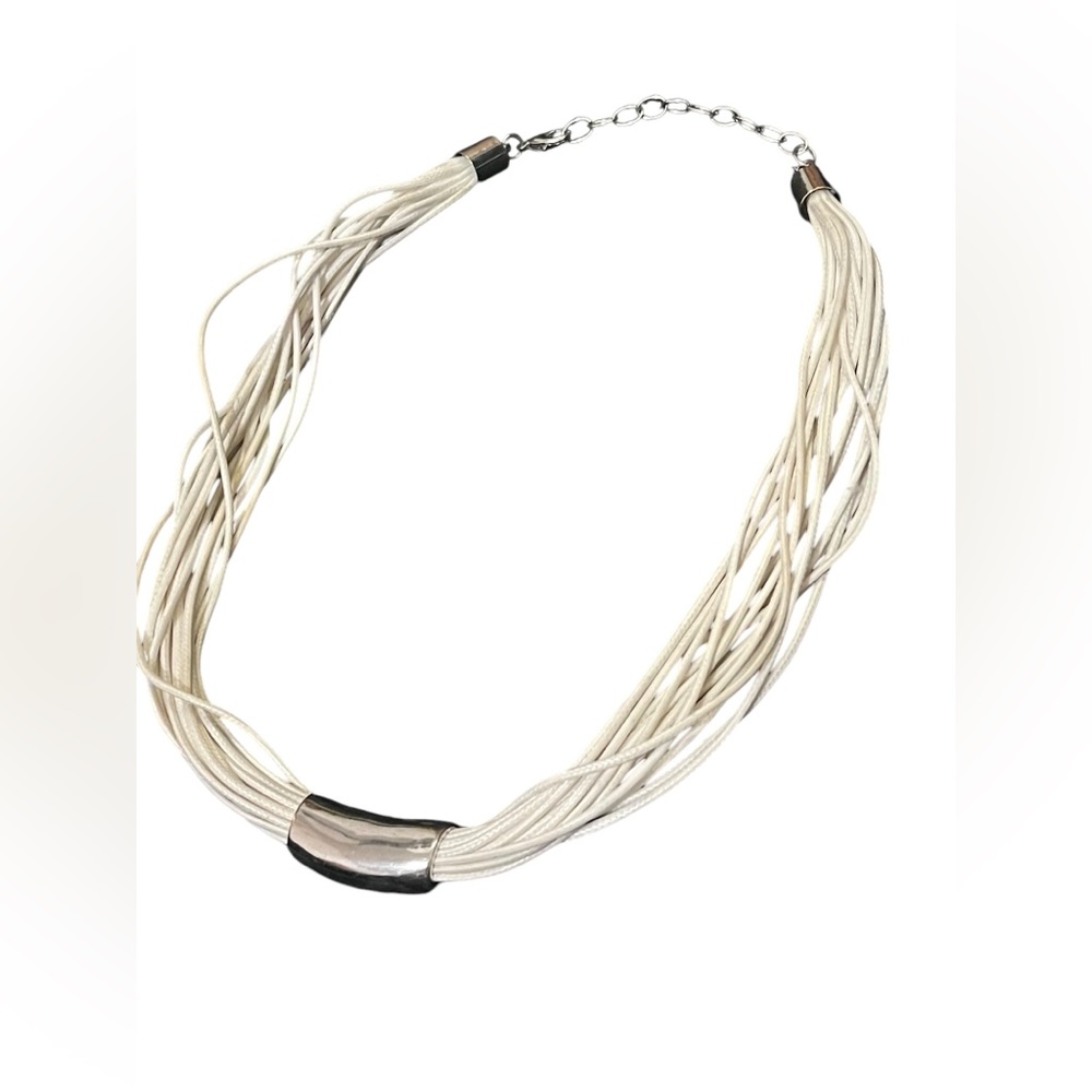 Contemporary Multi-Strand White Cord Necklace With Adjustable Clasp